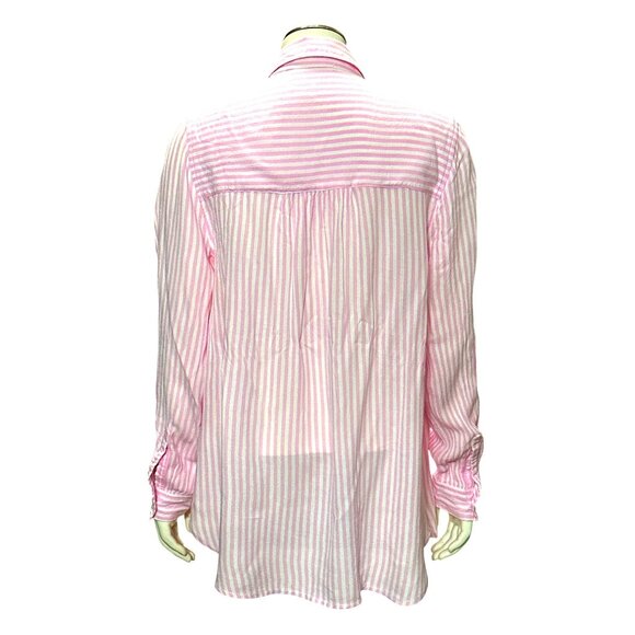 CCC Luxurious Cozy Fabrics Pink White Striped Long Sleeve Button Down Shirt Med - Picture 3 of 8